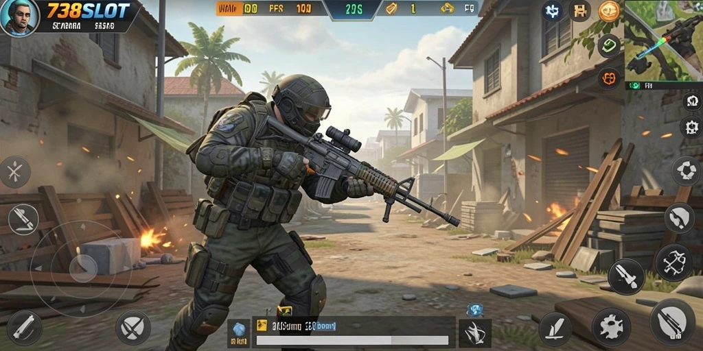 Tampilan gameplay menegangkan dalam aksi tembak-menembak.