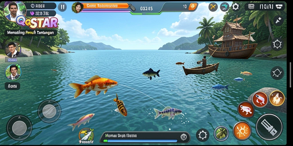 Tampilan gameplay <strong>QQSTAR</strong> yang menampilkan aksi memancing seru.